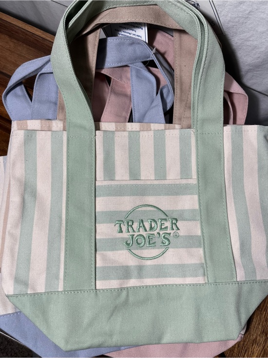 Trader Joe'S Handbags - Trader Joe's Striped Canvas Tote in seafoam green & Cream NWT summer 2026 viral
